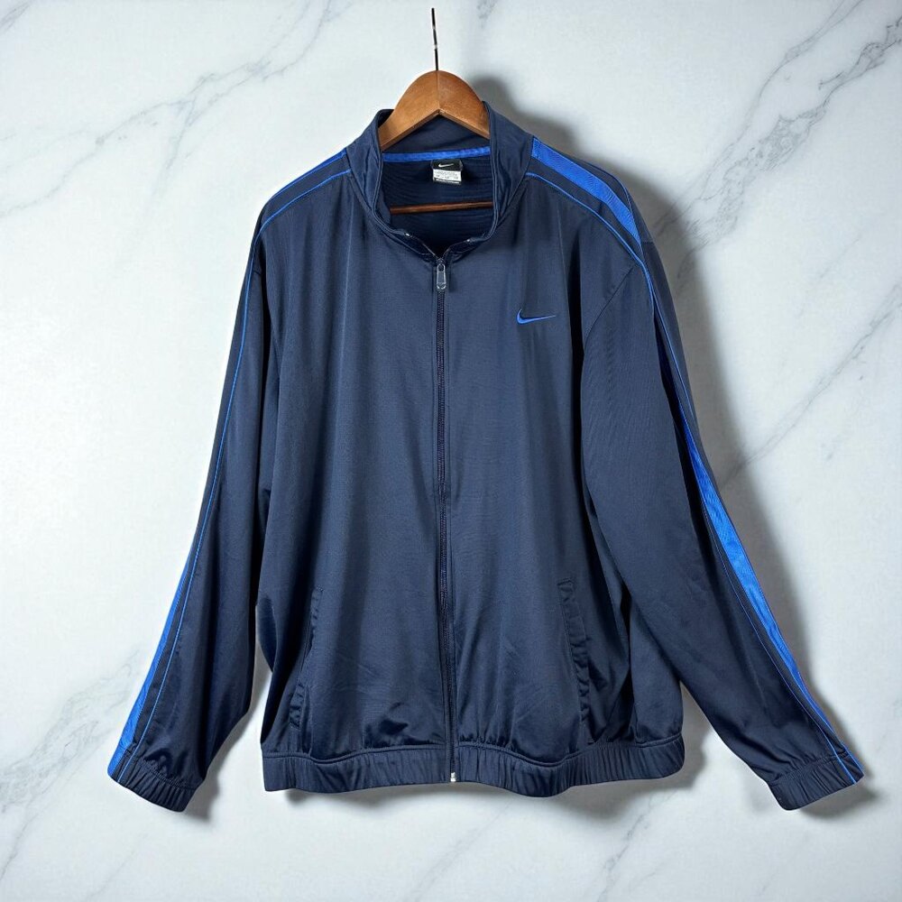 Nike Jacket Mens XXL Blue Polyester Track Full Zip Mock Neck Swoosh Logo Y2K